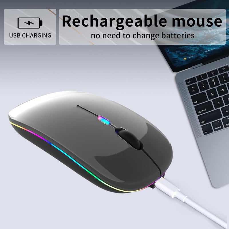 KANMABPC Wireless Bluetooth Mouse – Rechargeable, Silent, Dual Mode (Bluetooth 5.2 & USB) with LED Lights – Portable for Laptop, Desktop, & Tablet(Grey) - Image 3